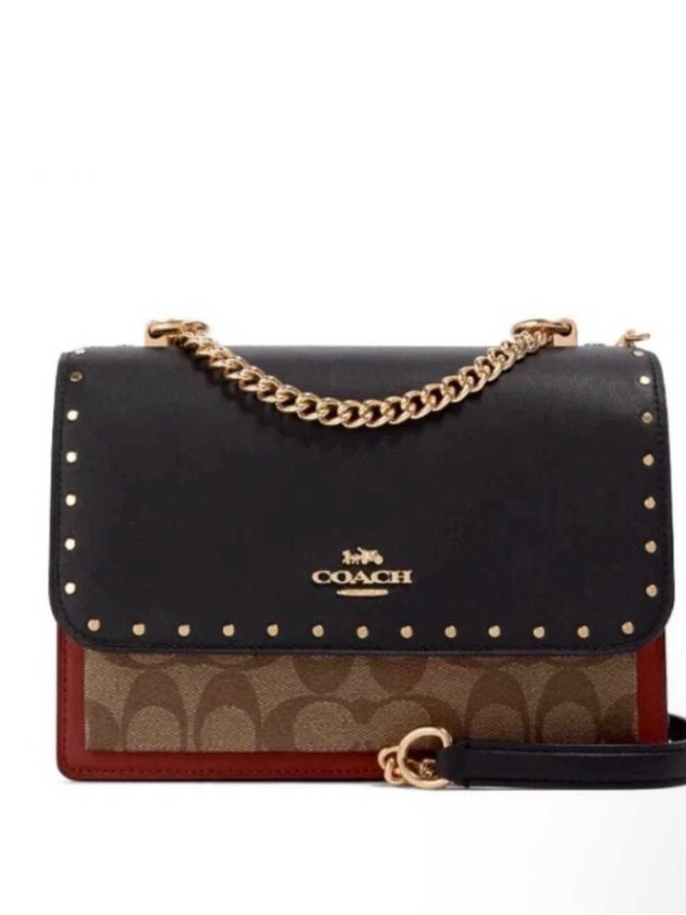 Coach Black, Brown and Red Signature Canvas Chain Crossbody